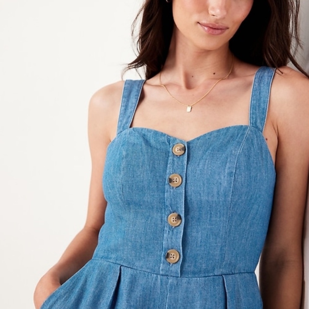 Old Navy Blue Denim Jumpsuit with Gold Buttons - Picture 3 of 9